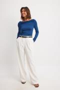 NA-KD Soft Line Draped Long Sleeve Top - Blue