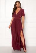 Goddiva Flutter Sleeve Maxi Dress Berry XS (UK8)