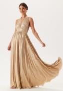 Goddiva Deep V Neck Metallic Dress Gold M (UK12)