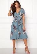 Goddiva Flutter Floral Midi Dress Air Force Blue S (UK10)