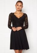 Goddiva Long Sleeve Lace Skater Dress Black XXS (UK6)