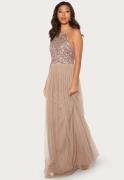 AngelEye High Neck Sequin Maxi Dress Taupe XS (UK8)