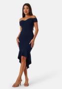 John Zack Off Shoulder Frill High Low Dress Navy XXS (UK6)