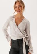 BUBBLEROOM Pleated Long Sleeve Wrap Top Light beige XS