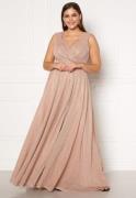 Goddiva Curve Glitter Wrap Front Maxi Dress With Split Nude 54 (UK26)