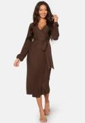 BUBBLEROOM Pleated Wrap Midi Dress Brown S