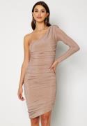 Goddiva One Shoulder Glitter Mini Dress Nude M (UK12)