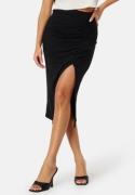 BUBBLEROOM Rib Slit Midi Skirt Black XL