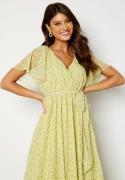 Goddiva Ditsy Flutter Sleeve Maxi Dress Soft Lemon M (UK12)