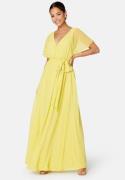 Goddiva Flutter Chiffon Maxi Dress Soft Lemon XL (UK16)