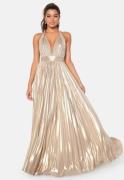 Goddiva Deep V Neck Metallic Dress Gold XXS (UK6)