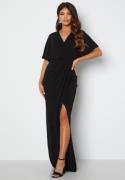 Bubbleroom Occasion Wrap Slit Maxi Dress Black 44