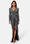 Goddiva Long Sleeve Glitter Maxi Dress Black/Silver XXS (UK6)