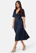 Bubbleroom Occasion Butterfly Sleeve Wrap Satin Dress Dark blue 46