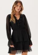 BUBBLEROOM V-neck Frill L/S Chiffon Dress Black 44