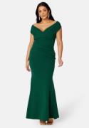 Goddiva Curve Bardot Pleat Maxi Dress Emerald 54 (UK26)