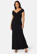 Goddiva Curve Bardot Pleat Maxi Dress Black 52 (UK24)