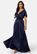 Goddiva Flutter Sleeve Satin Maxi Dress Navy S (UK10)