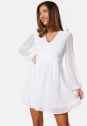 Bubbleroom Occasion Dotted Tie Back L/S Chiffon Dress White 44