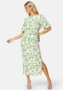 Bubbleroom Occasion Puff Sleeve Bow Midi Dress Green/Floral 48