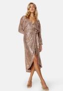 Goddiva Sequin Wrap Midi Dress Champagne XS (UK8)