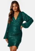 Bubbleroom Occasion Sequin Wrap Dress Dark green M