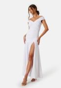 Goddiva Bardot Pleat Maxi Split Dress White XXL (UK18)