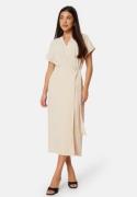 BUBBLEROOM V-neck Short Sleeve Wrap Dress Light beige 2XL