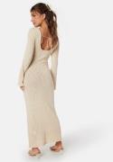 BUBBLEROOM Open Back Fine Knitted Maxi Dress Light beige M