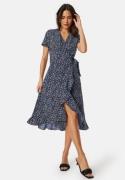 BUBBLEROOM Flounce Midi Wrap Dress Dark blue/Patterned XS