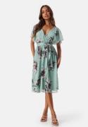 Goddiva Flutter Floral Midi Dress Duck Egg XL (UK16)