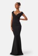 Goddiva Bardot Pleat Maxi Dress Black XXS (UK6)