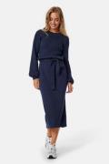 BUBBLEROOM Round Neck Rib Knitted Midi Dress  Navy 4XL