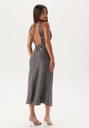 Bubbleroom Occasion Cowl Neck Satin Midi Dress Silver grey XL