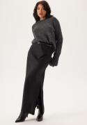 BUBBLEROOM Slit Satin Maxi Skirt Black 42