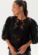 BUBBLEROOM 3D Flower Puff Sleeve Blouse Black XS