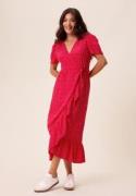 Happy Holly Evie Puff Sleeve Midi Wrap Dress Red/Dotted 32/34