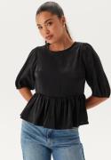 BUBBLEROOM Round Neck Puff Sleeve Blouse  Black XS