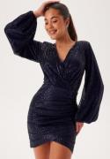 Bubbleroom Occasion Sequin Wrap Dress Navy M