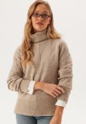 Pieces Pcmalou Ls Rollneck Knit Taupe Gray Detail:melange M