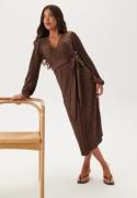 BUBBLEROOM  Pleated Wrap Dress Brown S