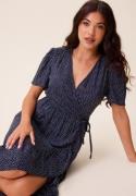 Happy Holly Evie Puff Sleeve Midi Wrap Dress Dark blue/Dotted 40/42