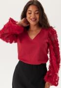 Happy Holly 3D Floral Sleeve V-neck Top Red 40/42