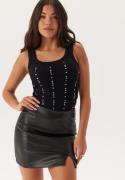 BUBBLEROOM Rhinestone Rib Top Black M