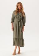 BUBBLEROOM Puff Sleeve Structured Dress  Khaki green M