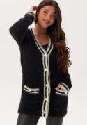 Happy Holly Contrast Fluffy Knitted Cardigan Black 48/50