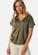 VILA Viellette V-neck S/S SATIN TOP Dusty Olive 44