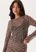 BUBBLEROOM Long Sleeve Mesh Top Brown/Beige L