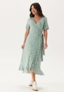 Happy Holly Frill S/S Wrap Dress Green/Floral 40/42