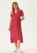 Happy Holly Evie Puff Sleeve Midi Wrap Dress Red/Patterned 36/38